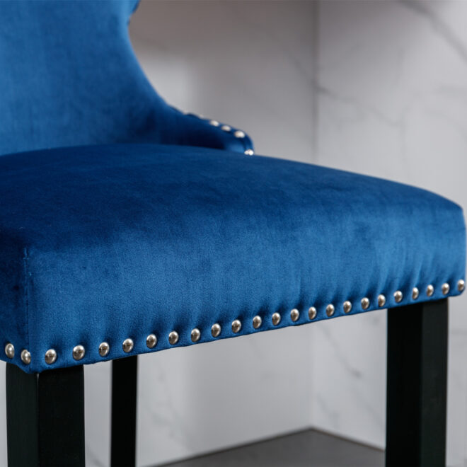 A&A Furniture,Contemporary Velvet Upholstered Wing-Back Barstools with Button Tufted Decoration and Wooden Legs, and Chrome Nailhead Trim, Leisure Style Bar Chairs,Bar stools,Set of 2 (Blue),SW1824BL - Image 12