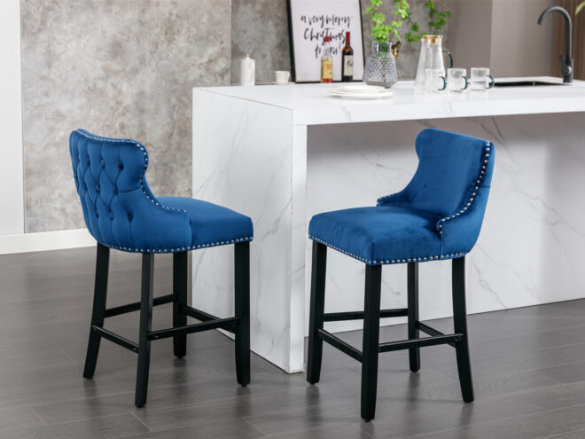 A&A Furniture,Contemporary Velvet Upholstered Wing-Back Barstools with Button Tufted Decoration and Wooden Legs, and Chrome Nailhead Trim, Leisure Style Bar Chairs,Bar stools,Set of 2 (Blue),SW1824BL - Image 15
