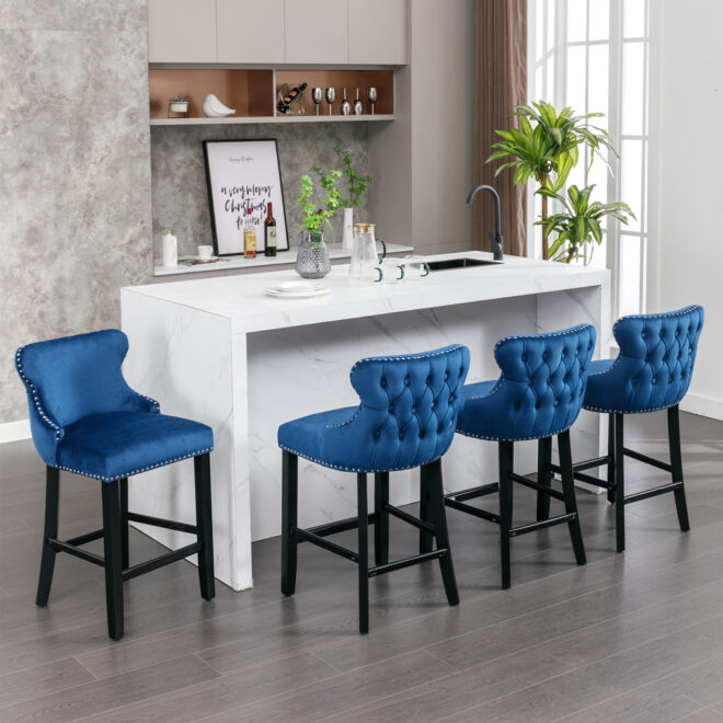 A&A Furniture,Contemporary Velvet Upholstered Wing-Back Barstools with Button Tufted Decoration and Wooden Legs, and Chrome Nailhead Trim, Leisure Style Bar Chairs,Bar stools,Set of 2 (Blue),SW1824BL - Image 16
