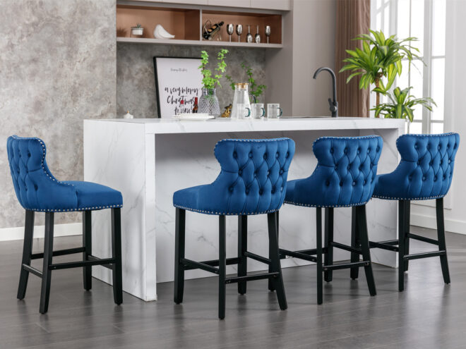 A&A Furniture,Contemporary Velvet Upholstered Wing-Back Barstools with Button Tufted Decoration and Wooden Legs, and Chrome Nailhead Trim, Leisure Style Bar Chairs,Bar stools,Set of 2 (Blue),SW1824BL - Image 17