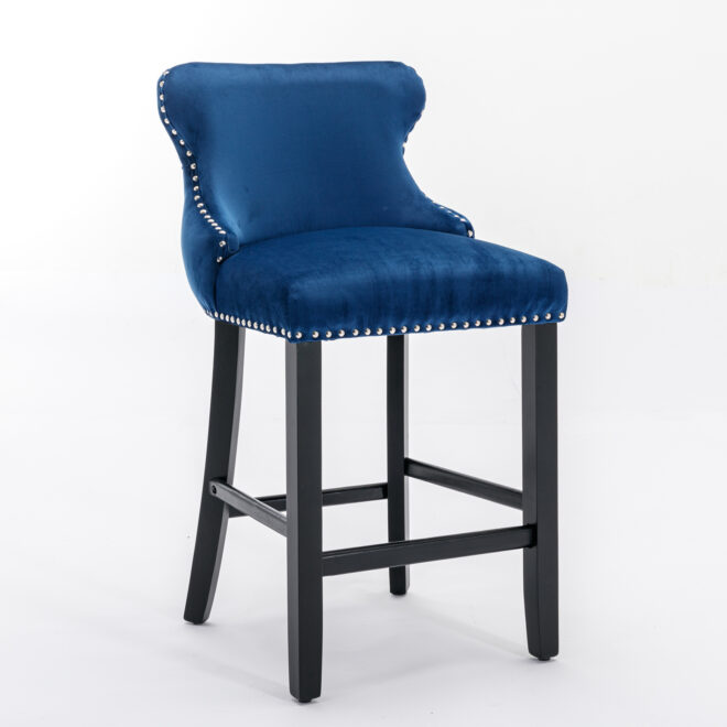 A&A Furniture,Contemporary Velvet Upholstered Wing-Back Barstools with Button Tufted Decoration and Wooden Legs, and Chrome Nailhead Trim, Leisure Style Bar Chairs,Bar stools,Set of 2 (Blue),SW1824BL - Image 3