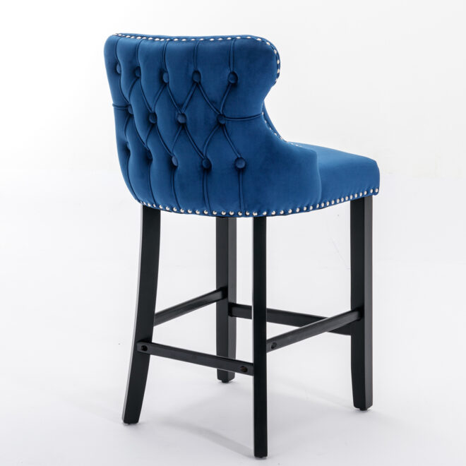 A&A Furniture,Contemporary Velvet Upholstered Wing-Back Barstools with Button Tufted Decoration and Wooden Legs, and Chrome Nailhead Trim, Leisure Style Bar Chairs,Bar stools,Set of 2 (Blue),SW1824BL - Image 5
