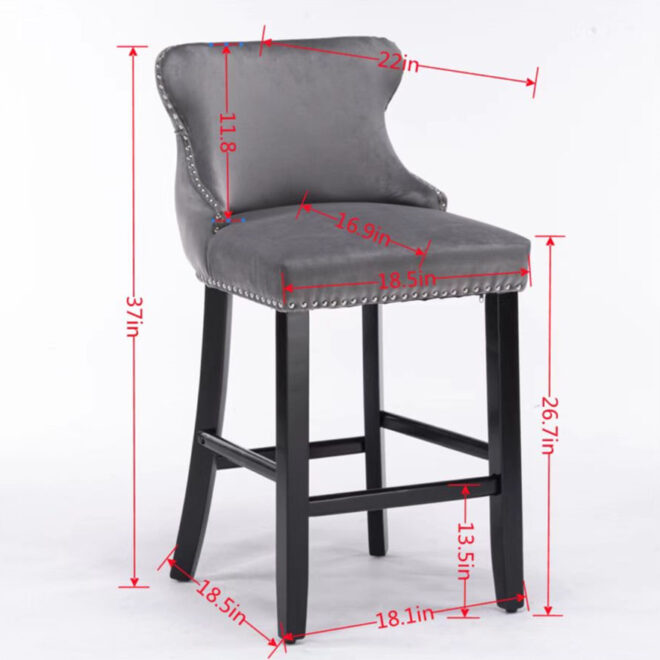 A&A Furniture,Contemporary Velvet Upholstered Wing-Back Barstools with Button Tufted Decoration and Wooden Legs, and Chrome Nailhead Trim, Leisure Style Bar Chairs,Bar stools,Set of 2 (Blue),SW1824BL - Image 7