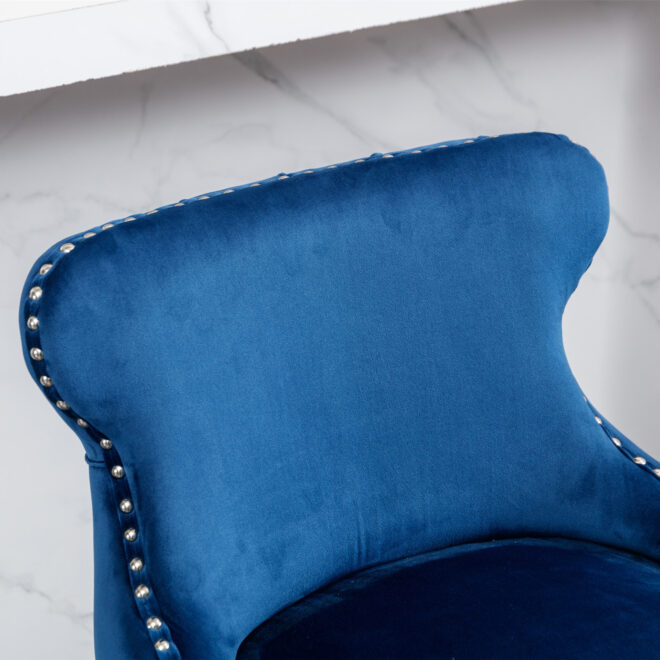 A&A Furniture,Contemporary Velvet Upholstered Wing-Back Barstools with Button Tufted Decoration and Wooden Legs, and Chrome Nailhead Trim, Leisure Style Bar Chairs,Bar stools,Set of 2 (Blue),SW1824BL - Image 8