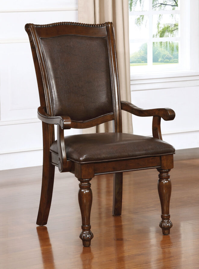 Glorious Classic Traditional Dining Chairs Cherry Solid wood Leatherette Cushion Seat Set of 2pc Arm Chairs Turned Legs Kitchen Dining Room - Image 2