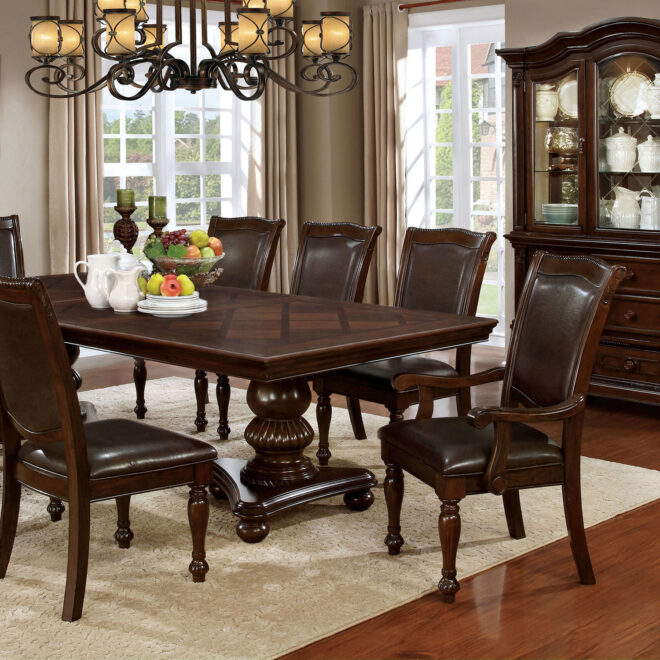 Glorious Classic Traditional Dining Chairs Cherry Solid wood Leatherette Cushion Seat Set of 2pc Arm Chairs Turned Legs Kitchen Dining Room - Image 3