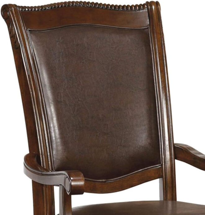 Glorious Classic Traditional Dining Chairs Cherry Solid wood Leatherette Cushion Seat Set of 2pc Arm Chairs Turned Legs Kitchen Dining Room - Image 5