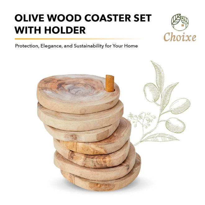 Olive Wood Coaster Set with Holder -7 Pcs - Image 2