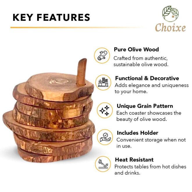 Olive Wood Coaster Set with Holder -7 Pcs - Image 3