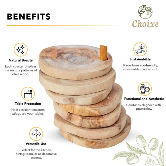 Olive Wood Coaster Set with Holder -7 Pcs - Image 4