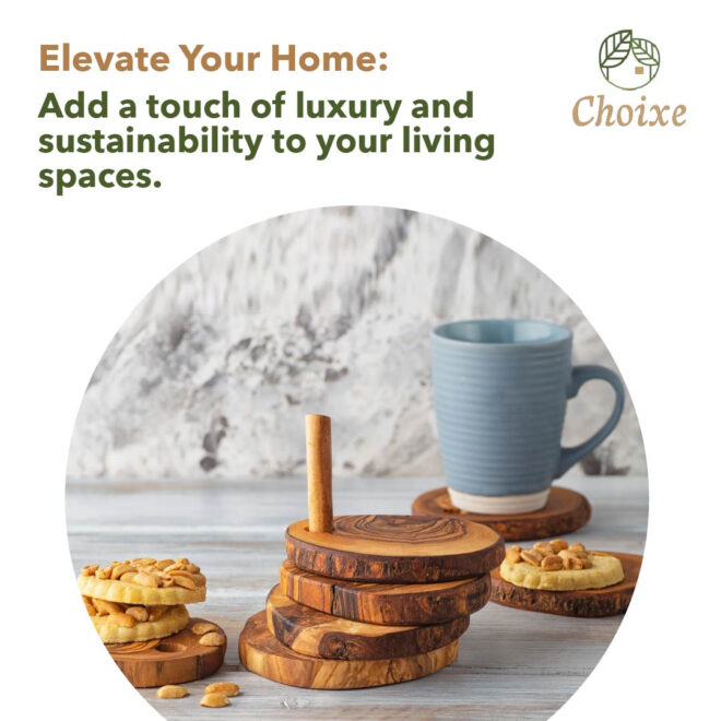 Olive Wood Coaster Set with Holder -7 Pcs - Image 5