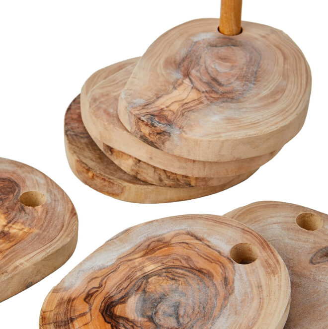 Olive Wood Coaster Set with Holder -7 Pcs - Image 6