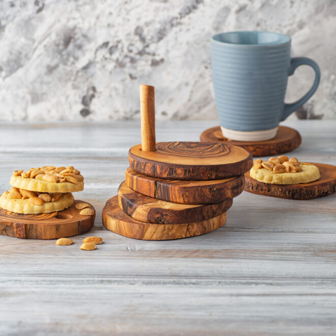 Olive Wood Coaster Set with Holder -7 Pcs - Image 7