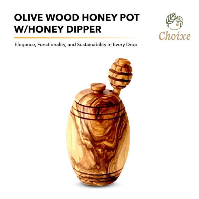 Olive Wood Honey Pot w/Honey Dipper - Image 2