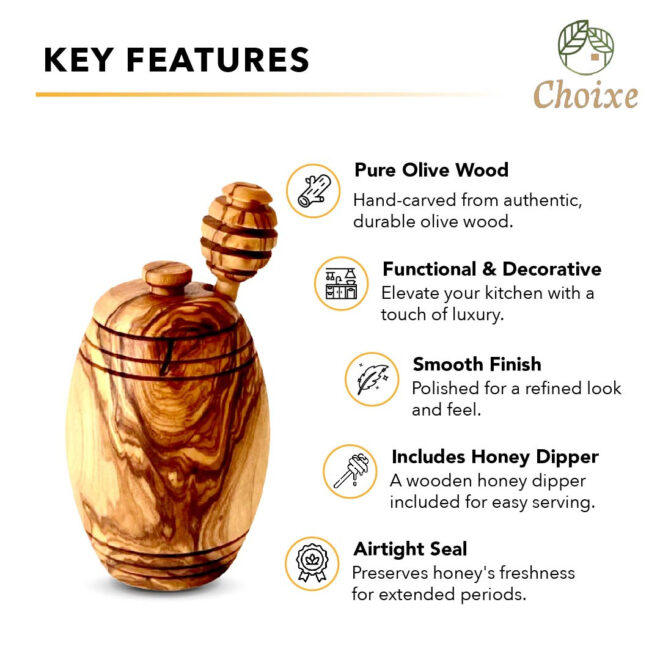 Olive Wood Honey Pot w/Honey Dipper - Image 3