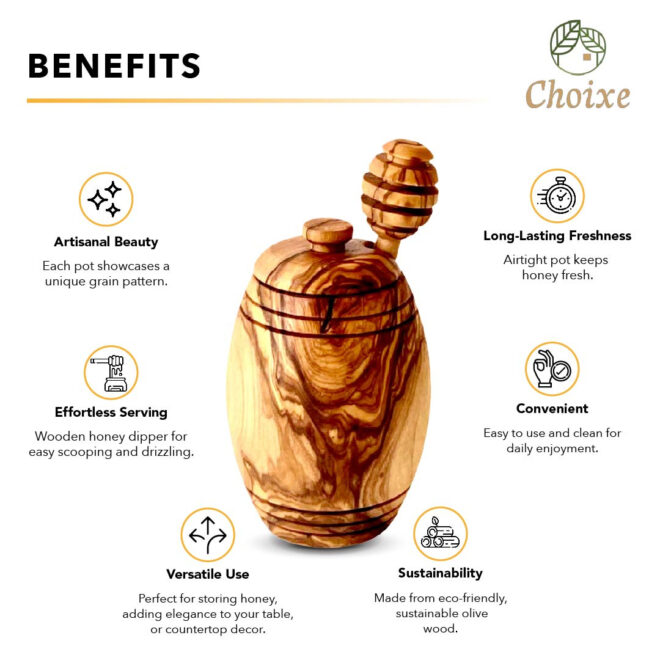 Olive Wood Honey Pot w/Honey Dipper - Image 4