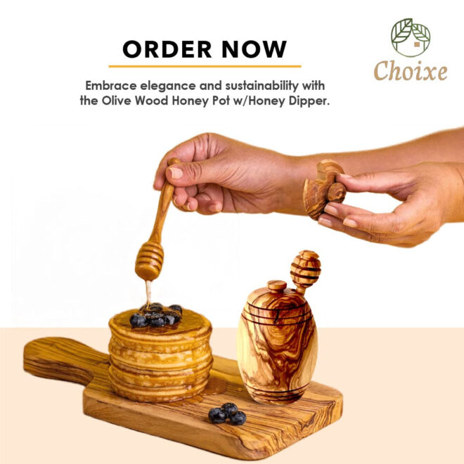 Olive Wood Honey Pot w/Honey Dipper - Image 5