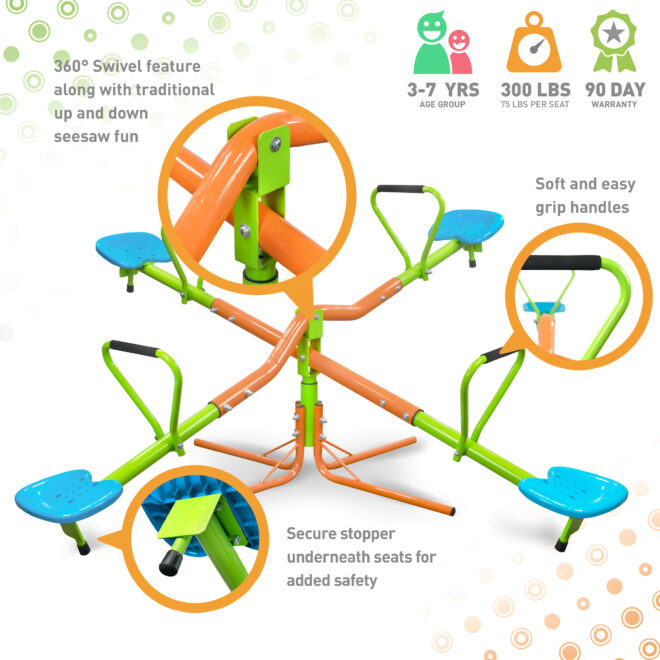 XSS004 outdoor playground four seats seesaw for kids 360 degree rotating sturdy plastic seat seesaw for kids seesaw blue and green for kids age 3+ - Image 5