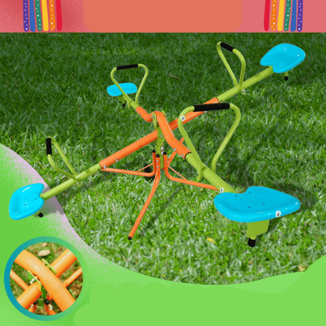 XSS004 outdoor playground four seats seesaw for kids 360 degree rotating sturdy plastic seat seesaw for kids seesaw blue and green for kids age 3+ - Image 2
