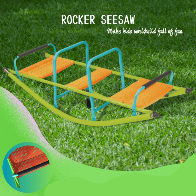 XSS008 high quality kids seesaw plastic seat playground equipment cute baby plastic rocker outdoor children blue and green steel tube for kids age 3+ - Image 2