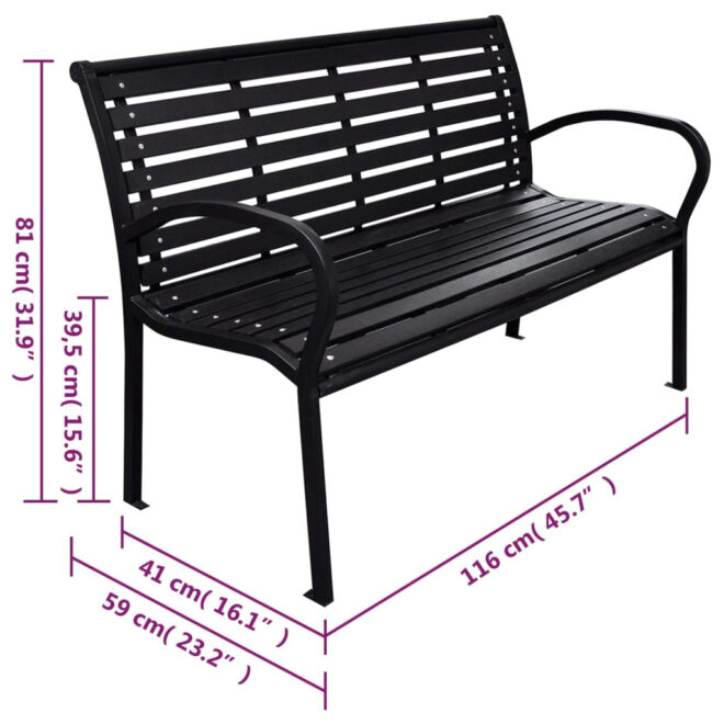 Patio Bench Black 45.7" Steel and WPC - Image 5