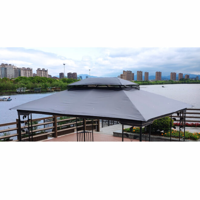 13x10 Ft Patio Double Roof Gazebo Replacement Canopy Top Fabric, Gray - Image 2