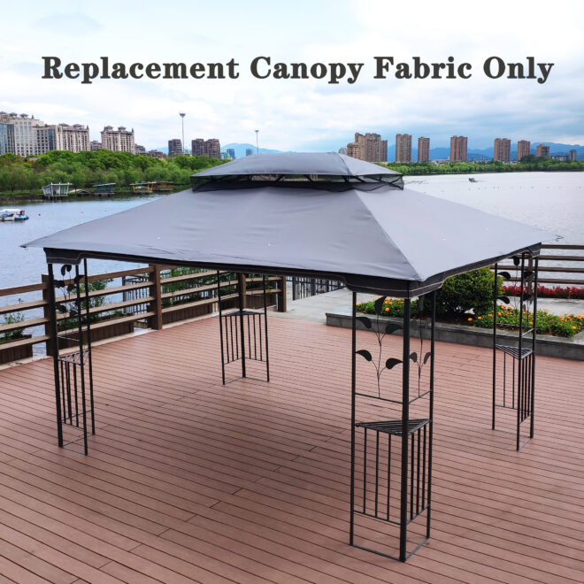 13x10 Ft Patio Double Roof Gazebo Replacement Canopy Top Fabric, Gray - Image 3