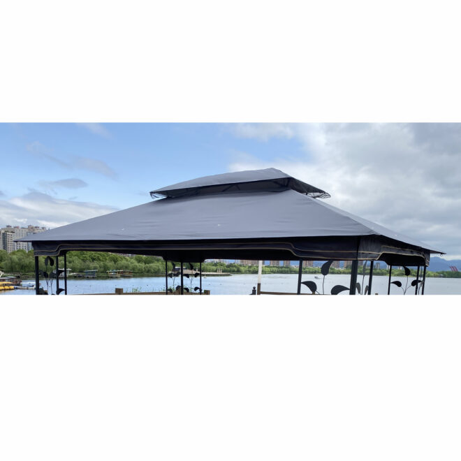 13x10 Ft Patio Double Roof Gazebo Replacement Canopy Top Fabric, Gray - Image 4