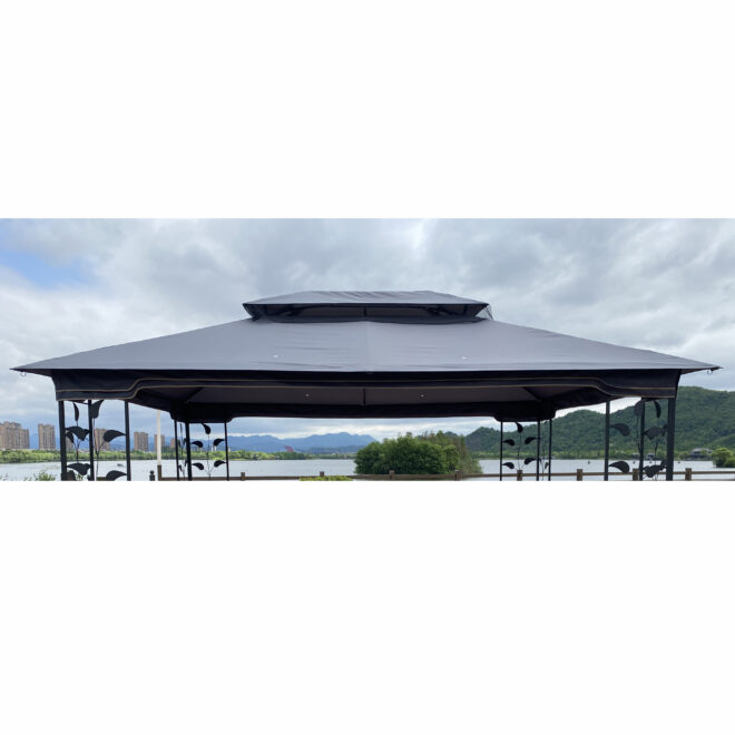 13x10 Ft Patio Double Roof Gazebo Replacement Canopy Top Fabric, Gray - Image 5