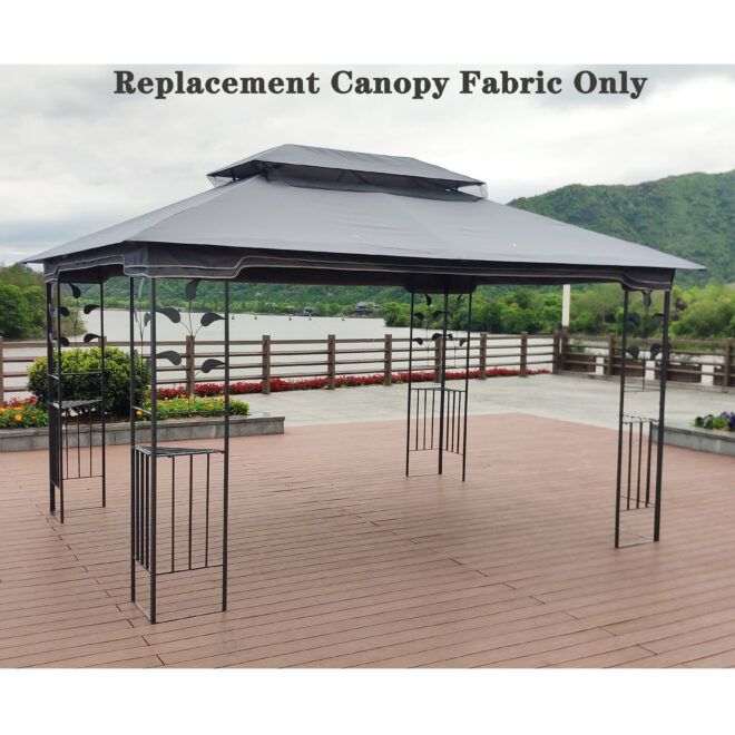 13x10 Ft Patio Double Roof Gazebo Replacement Canopy Top Fabric, Gray - Image 6