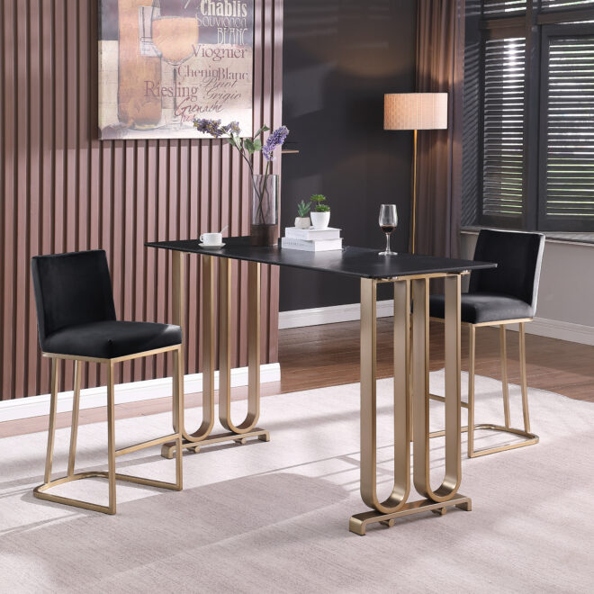 Woker Furniture Bar Stools Set of 2 Counter Height 26" Bar Stools with Back, Gold Brushed Barstools Modern Velvet Fabric Kitchen Stools for Counter Pub, Upholstered Dining Chairs - Black - Image 2