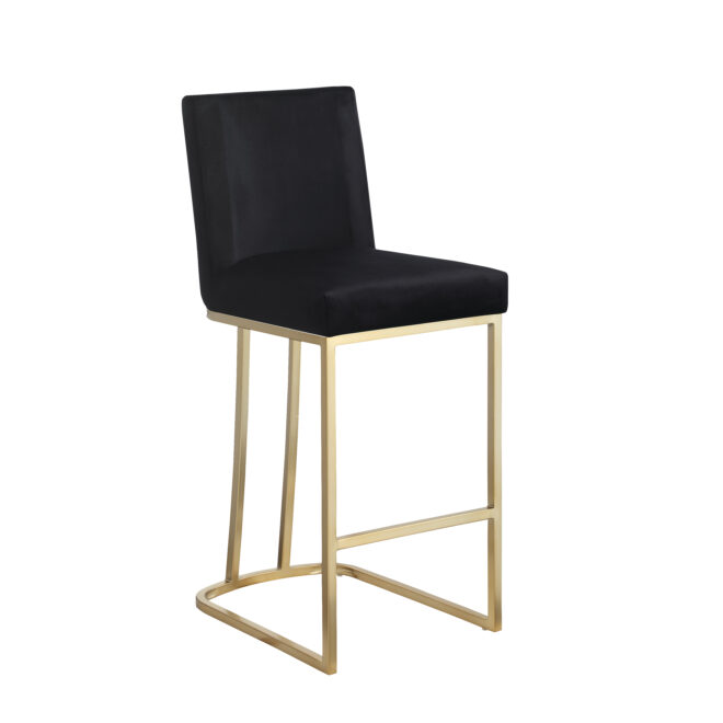 Woker Furniture Bar Stools Set of 2 Counter Height 26" Bar Stools with Back, Gold Brushed Barstools Modern Velvet Fabric Kitchen Stools for Counter Pub, Upholstered Dining Chairs - Black - Image 4
