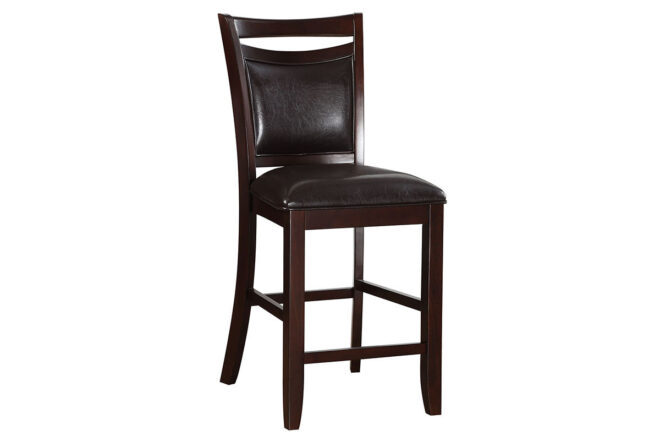 Set of 2 Counter Height Chairs Brown Color wood finish Mid-Century Modern Padded Faux Leather Seat And Back High Chairs Kitchen Dining Furniture - Image 2