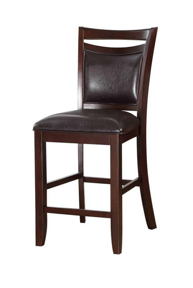 Set of 2 Counter Height Chairs Brown Color wood finish Mid-Century Modern Padded Faux Leather Seat And Back High Chairs Kitchen Dining Furniture - Image 3