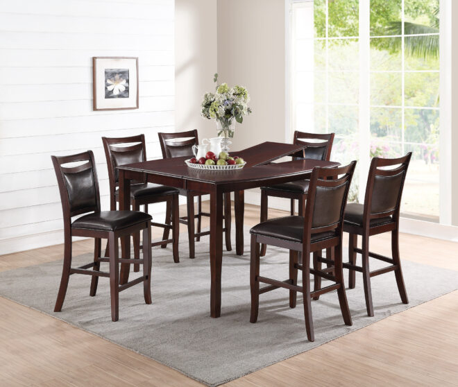 Set of 2 Counter Height Chairs Brown Color wood finish Mid-Century Modern Padded Faux Leather Seat And Back High Chairs Kitchen Dining Furniture - Image 4