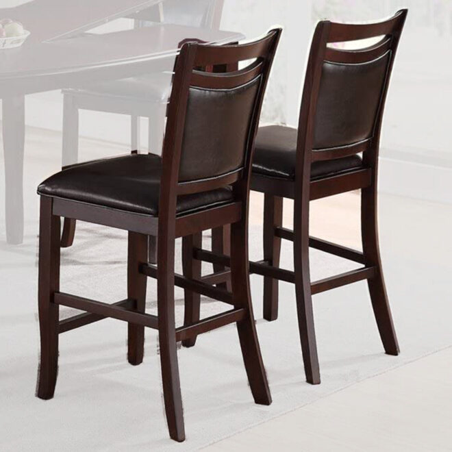 Set of 2 Counter Height Chairs Brown Color wood finish Mid-Century Modern Padded Faux Leather Seat And Back High Chairs Kitchen Dining Furniture - Image 5