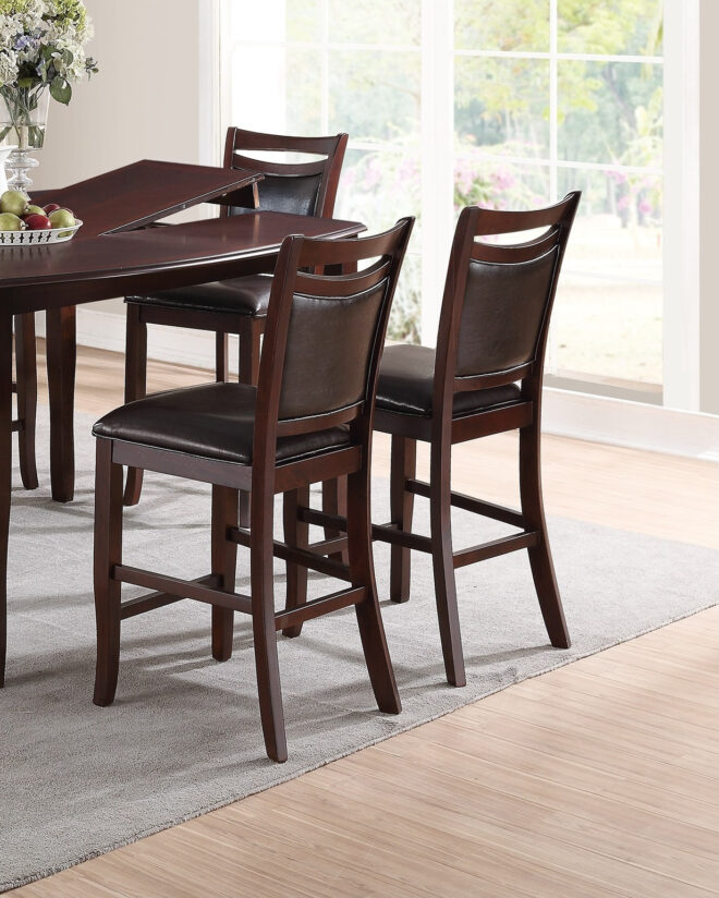Set of 2 Counter Height Chairs Brown Color wood finish Mid-Century Modern Padded Faux Leather Seat And Back High Chairs Kitchen Dining Furniture - Image 6