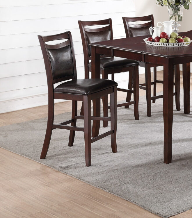 Set of 2 Counter Height Chairs Brown Color wood finish Mid-Century Modern Padded Faux Leather Seat And Back High Chairs Kitchen Dining Furniture - Image 7