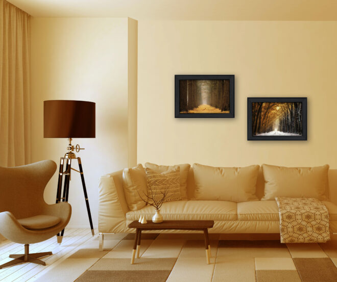 "Golden Forest Path Collection" 2-Piece Vignette By Martin Podt, Printed Wall Art, Ready To Hang Framed Poster, Black Frame - Image 2