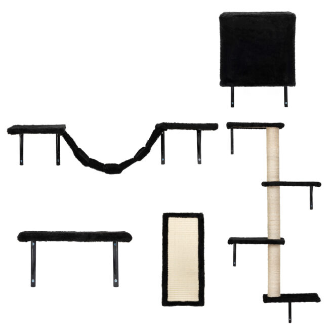 5 Pcs Wall Mounted Cat Climber Set;  Floating Cat Shelves and Perches;  Cat Activity Tree with Scratching Posts;  Modern Cat Furniture - Image 2