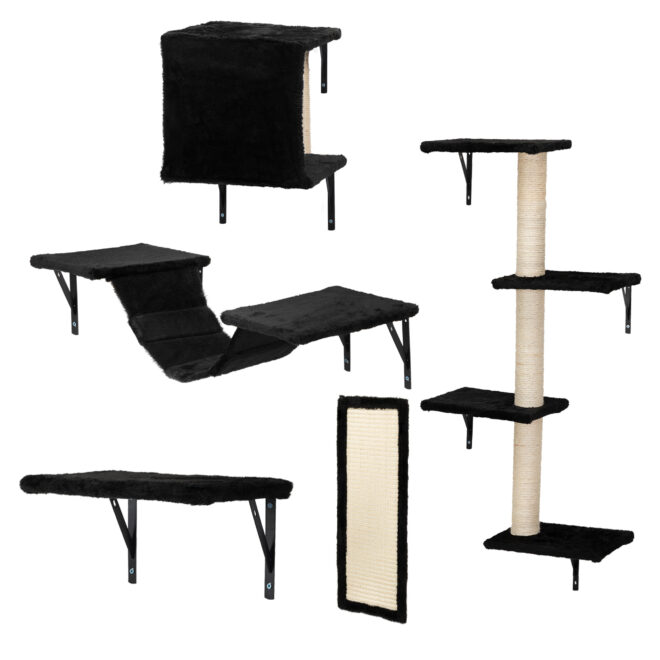 5 Pcs Wall Mounted Cat Climber Set;  Floating Cat Shelves and Perches;  Cat Activity Tree with Scratching Posts;  Modern Cat Furniture - Image 3