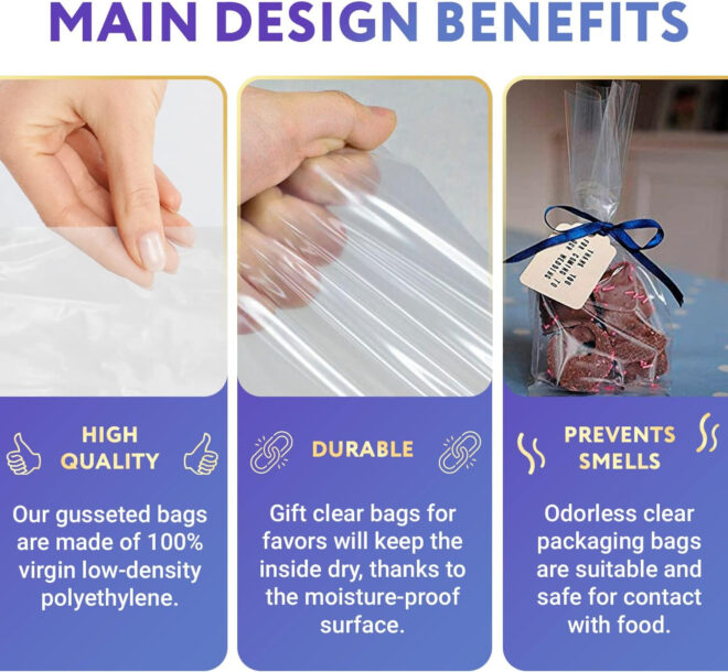 Pack of 100 Clear Gusseted Poly Bags 4 x 2 x 10 Clear Polyethylene Bags 4x2x10 Expandable Side Gusset Bags Open Thickness 1 Mil Ended Bags for Food Service Industrial Health Needs; Wholesale Price - Image 3