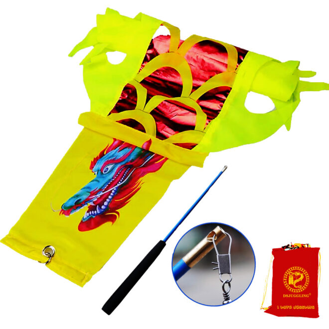 3 Meters (9.8 FT) Golden Scale Silk Dragon POI Outdoor Flinging Wind Spinners & Fitness Dragon Dance Wu Long 3D dragon Ribbon Streamer with Fiberglass Handstick + Travel Bag! - Image 8