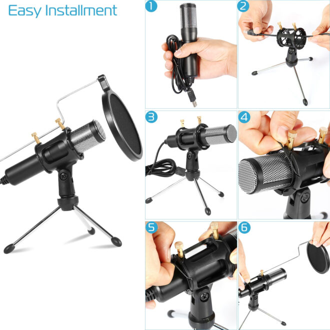 Professional Condenser Microphone Studio Recording Cardioid Microphone w/180 Degree Tripods Pop Filter - Image 4