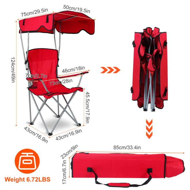 Foldable Beach Canopy Chair Sun Protection Camping Lawn Canopy Chair 330LBS Load Folding Seat - Image 29