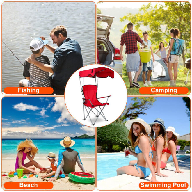 Foldable Beach Canopy Chair Sun Protection Camping Lawn Canopy Chair 330LBS Load Folding Seat - Image 30