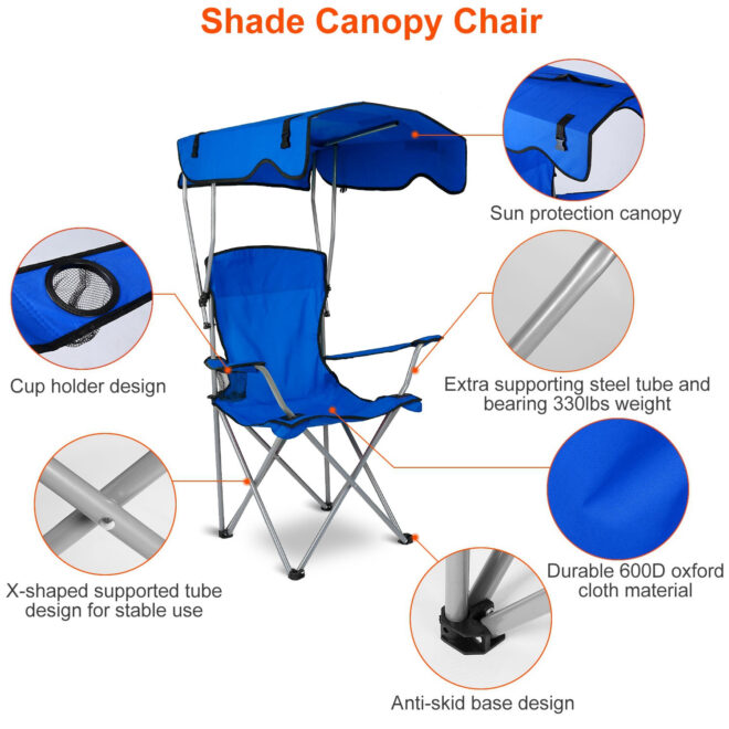 Foldable Beach Canopy Chair Sun Protection Camping Lawn Canopy Chair 330LBS Load Folding Seat - Image 34