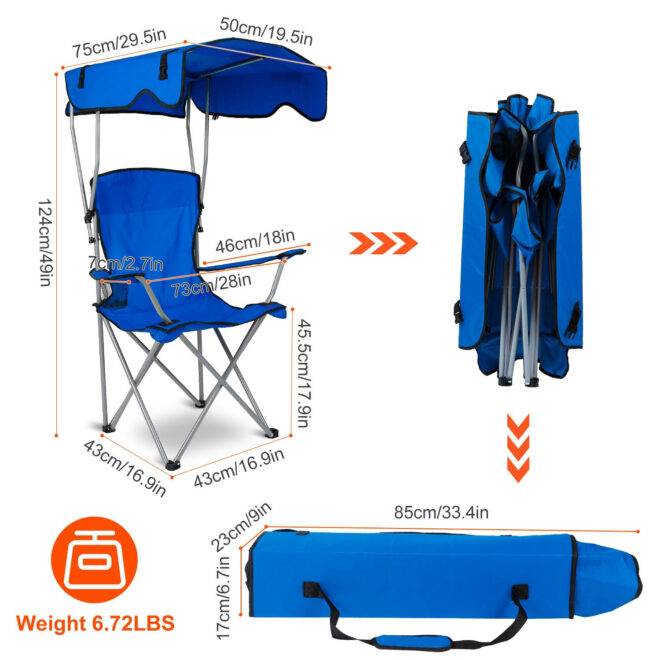 Foldable Beach Canopy Chair Sun Protection Camping Lawn Canopy Chair 330LBS Load Folding Seat - Image 37