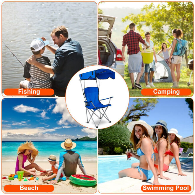 Foldable Beach Canopy Chair Sun Protection Camping Lawn Canopy Chair 330LBS Load Folding Seat - Image 38