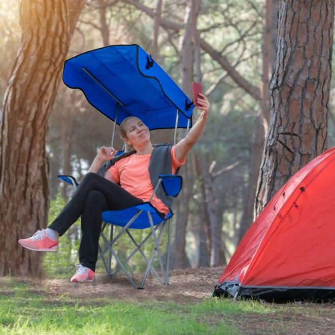 Foldable Beach Canopy Chair Sun Protection Camping Lawn Canopy Chair 330LBS Load Folding Seat - Image 39
